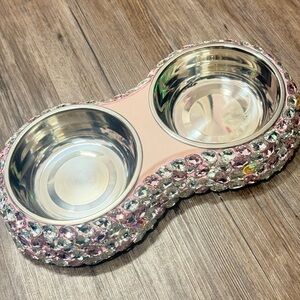 Sparkling Double Pet Bowl with Rhinestones New